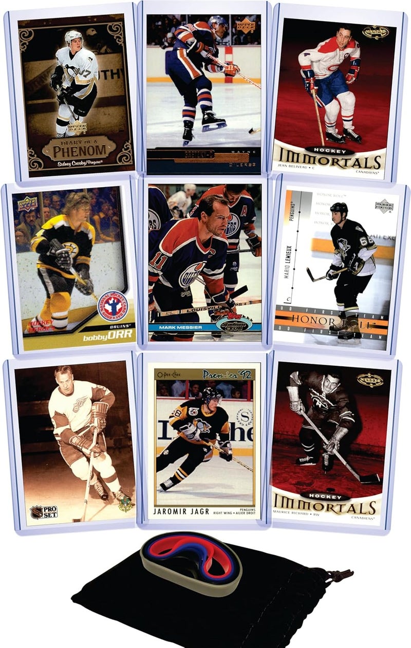 Chaser Hockey Cards All-Time Greats: Wayne Gretzky, Mario Lemieux, Gordie Howe, Bobby Orr, Mark Messier, Sidney Crosby, Maurice Richard, Jean Beliveau, Jaromir Jagr (9) Assorted Card Gift Pack GOATs - Image 1
